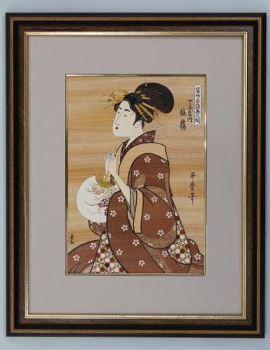 木象嵌 浮世絵 寄木細工美術品 日本画木工工芸